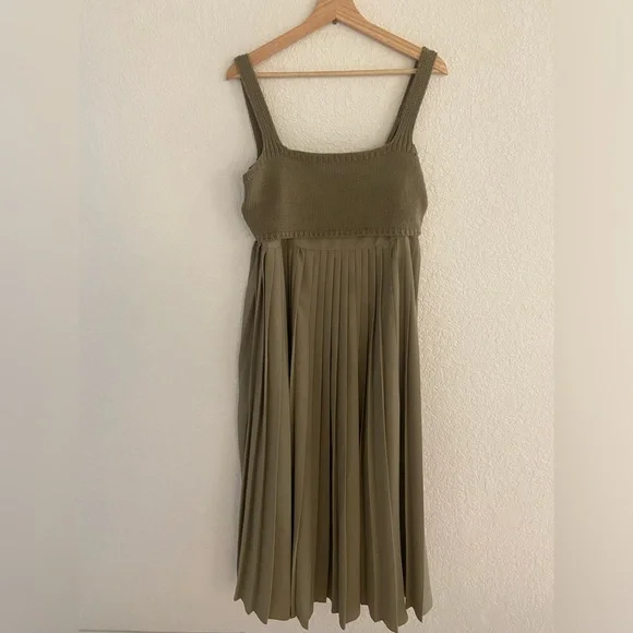 Anthropologie Mare Mare olive green Layered Tank Pleated Maxi Dress - Picture 2 of 6